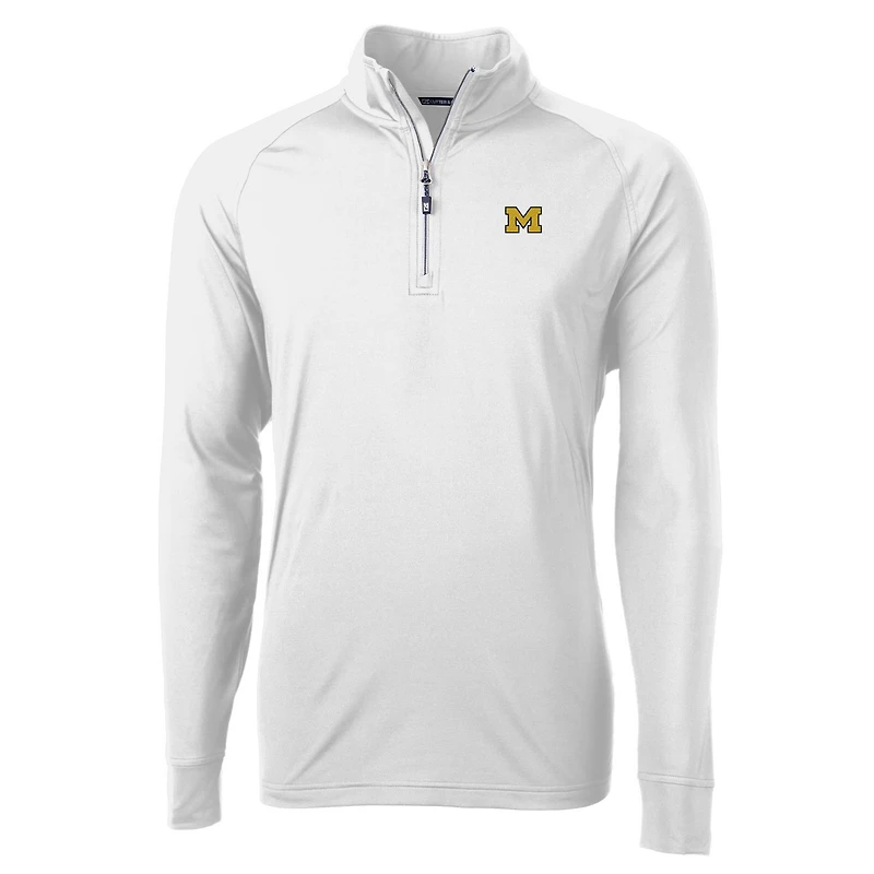 Veste pull-over Cutter & Buck White Michigan Wolverines Adapt Eco Knit à quart de zip pour homme