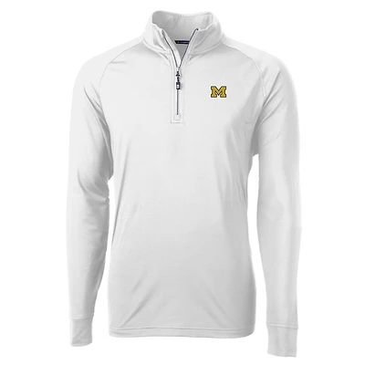 Veste pull-over Cutter & Buck White Michigan Wolverines Adapt Eco Knit à quart de zip pour homme