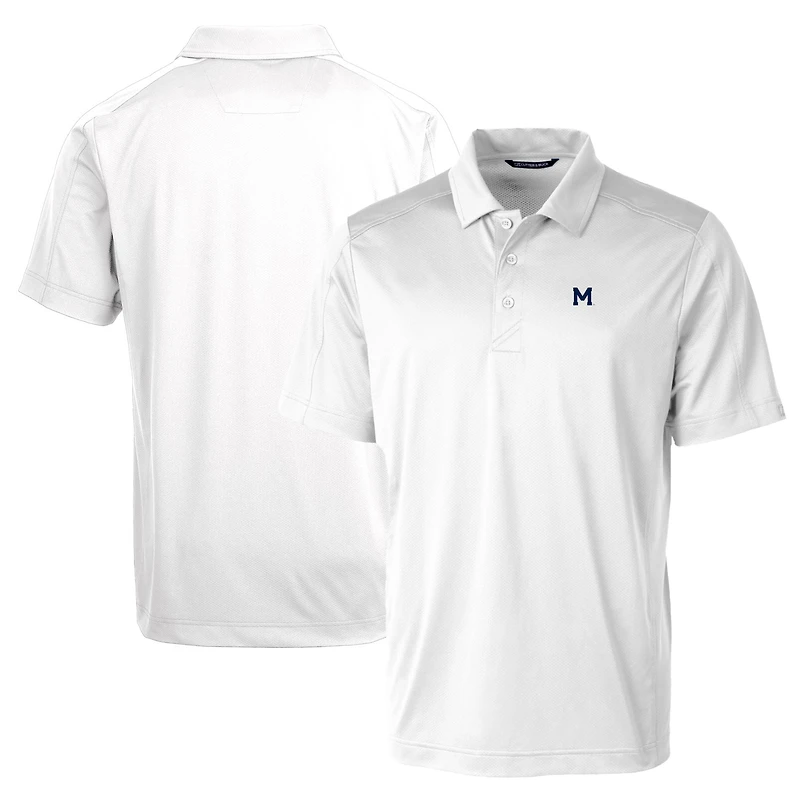 Polo texturé stretch grande taille Cutter & Buck blanc pour homme, logo de l'équipe Michigan Wolverines