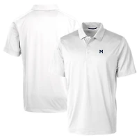 Polo texturé stretch grande taille Cutter & Buck blanc pour homme, logo de l'équipe Michigan Wolverines