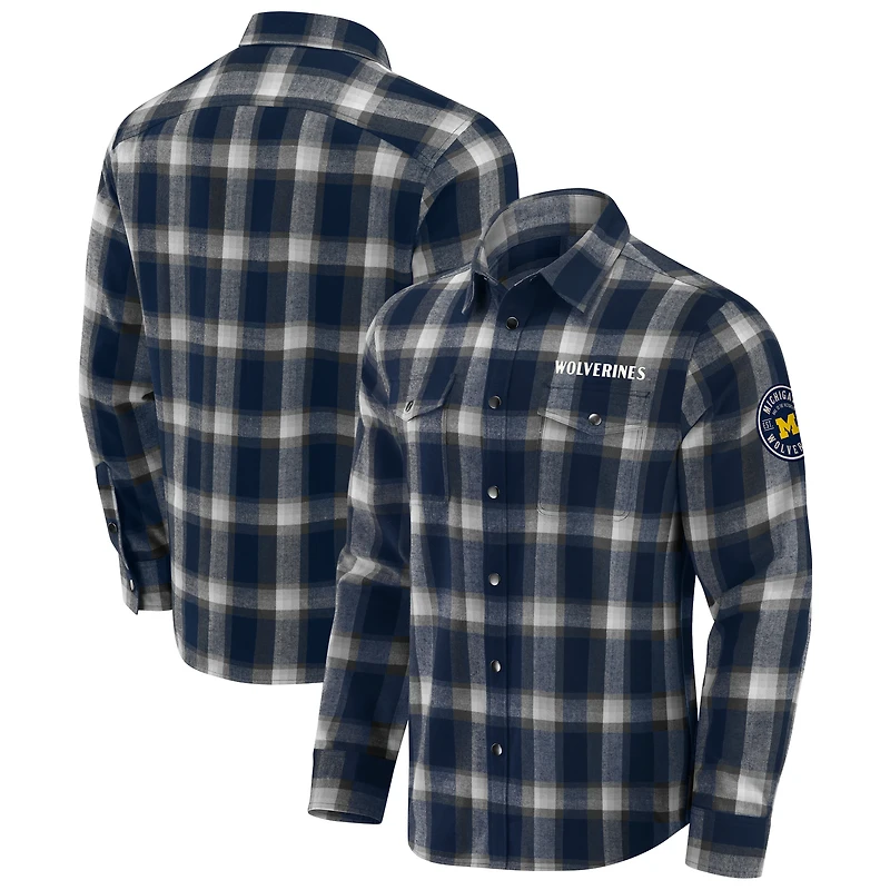 Chemise à carreaux en flanelle bleu marine pour homme de la collection Darius Rucker par Fanatics, Michigan Wolverines, avec boutons-pression