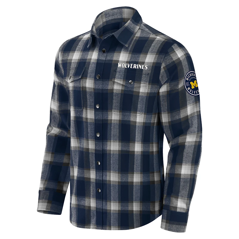 Men's Darius Rucker Collection by Fanatics Navy Michigan Wolverines Flannel Plaid Full-Snap Shirt