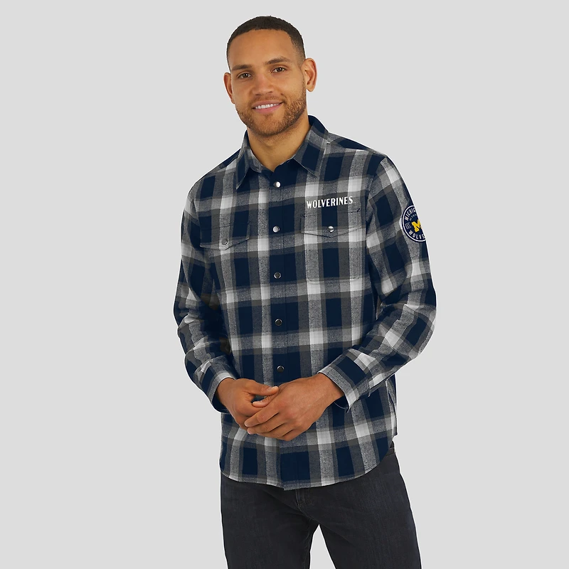 Men's Darius Rucker Collection by Fanatics Navy Michigan Wolverines Flannel Plaid Full-Snap Shirt