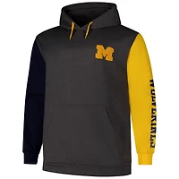 Sweat à capuche manches contrastées Fanatics pour hommes Michigan Wolverines Big & Tall Charcoal