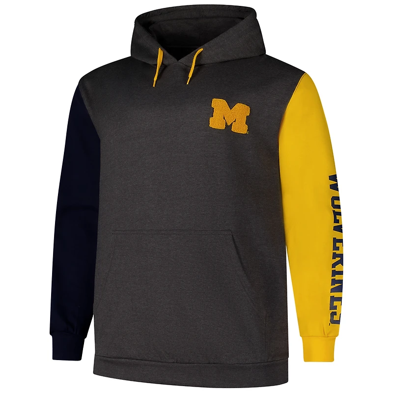 Sweat à capuche manches contrastées Fanatics pour hommes Michigan Wolverines Big & Tall Charcoal