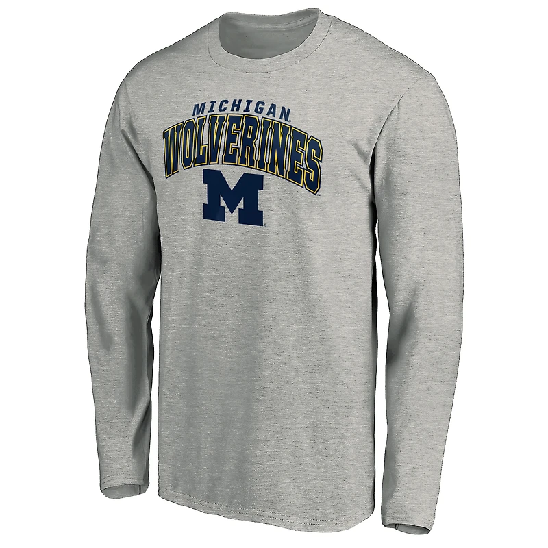 T-shirt à manches longues Steady Michigan Wolverines Fanatics gris chiné pour hommes