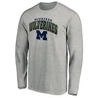 T-shirt à manches longues Steady Michigan Wolverines Fanatics gris chiné pour hommes