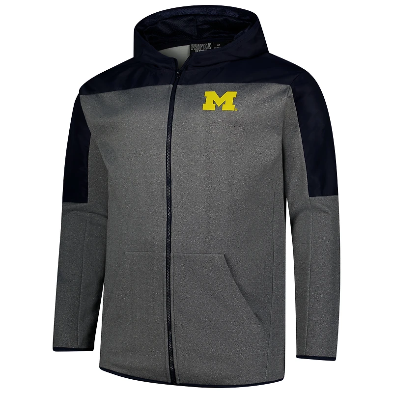 Veste à capuche zippée intégrale empiècements bleu marine/gris pour hommes Fanatics Michigan Wolverines Big & Tall