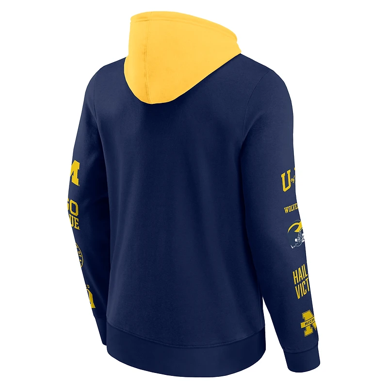 Sweat à capuche en polaire blocs de couleurs pour homme Fanatics bleu marine/maïs Michigan Wolverines