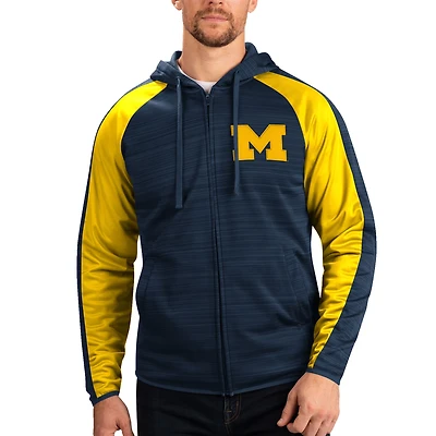 Sweat à capuche pour homme G-III Sports by Carl Banks Navy Michigan Wolverines Neutral Zone Raglan Full-Zip Track Jacket