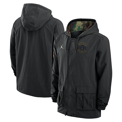 Veste Jordan Brand noire pour homme Michigan Wolverines 2025 NCAA Military Appreciation Full-Snap