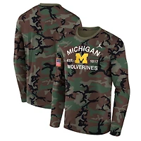 T-shirt à manches longues Jordan Brand Camo Michigan Wolverines 2025 Military Appreciation Legend Dri-FIT pour homme
