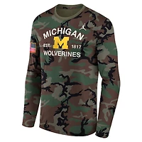 Men's Jordan Brand Camo Michigan Wolverines 2025 Military Appreciation Legend Dri-FIT Long Sleeve T-Shirt