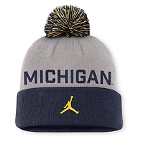 Men's Jordan Brand Gray/Navy Michigan Wolverines Primetime Peak Cuffed Knit Hat with Pom
