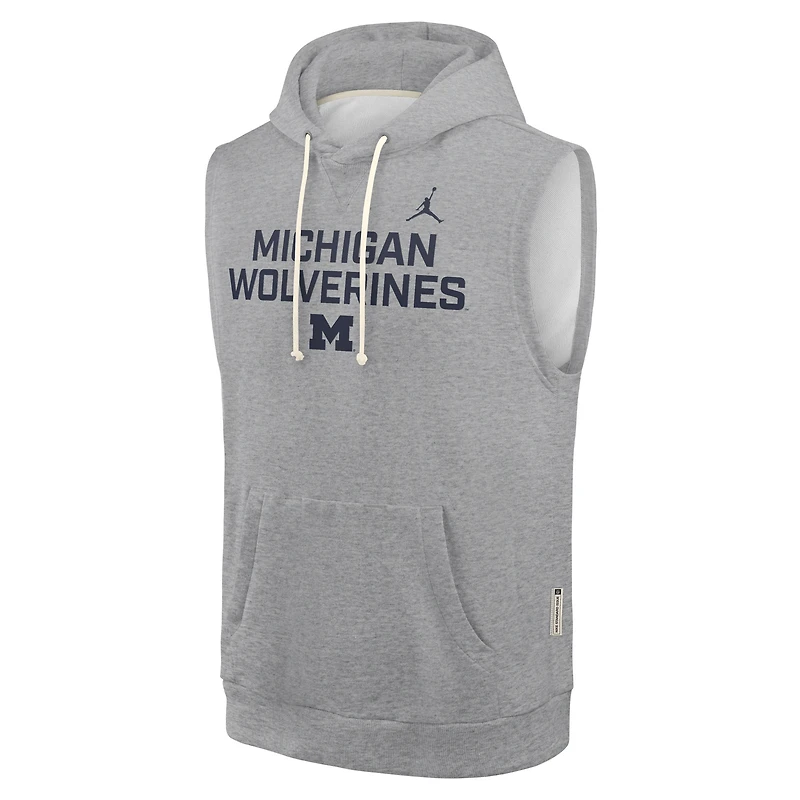 Sweat à capuche sans manches Jordan Brand Michigan Wolverines 2025 Performance pour homme, gris chiné