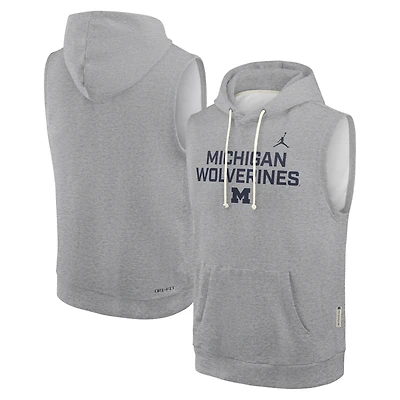 Men's Jordan Brand Heather Gray Michigan Wolverines 2025 Sideline Performance Sleeveless Pullover Hoodie