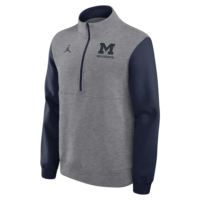 Pull en polaire demi-zippé Jordan Brand Michigan Wolverines Club pour homme, gris chiné