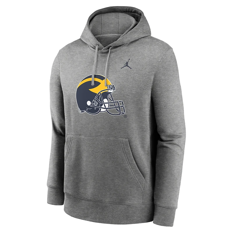 Men's Jordan Brand Heather Gray Michigan Wolverines Primetime Alternate Logo Club Fleece Pullover Hoodie