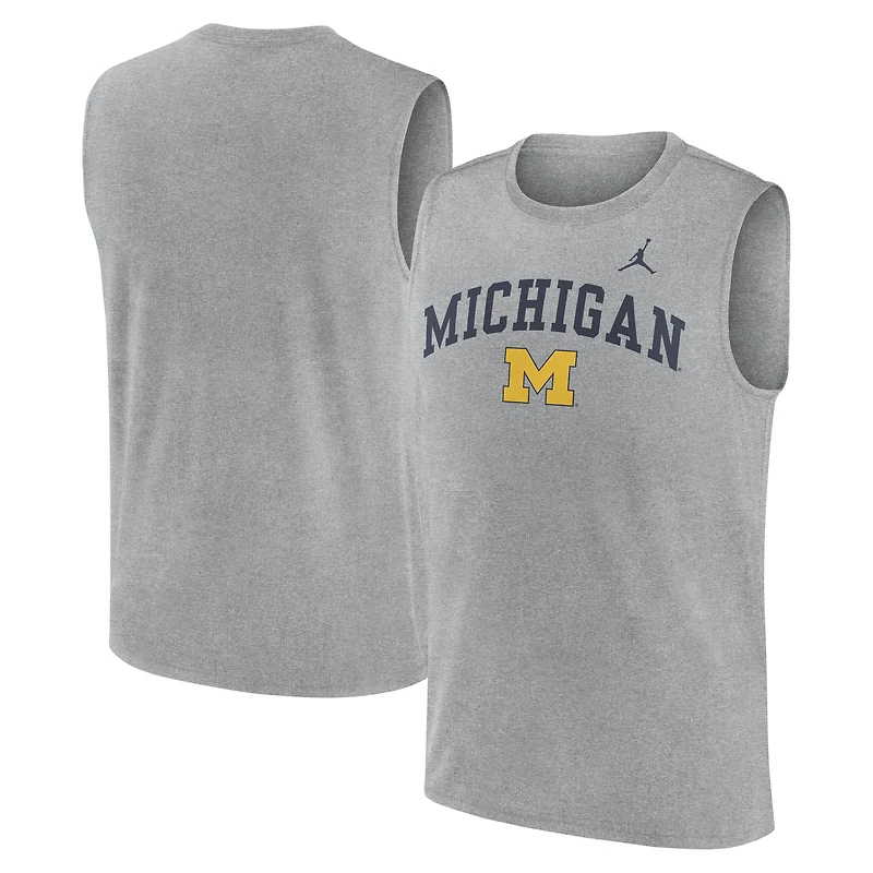Men's Jordan Brand Heather Gray Michigan Wolverines Primetime Legend Arch Dri-FIT Muscle Tank Top