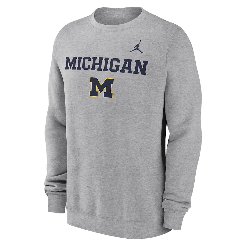 Men's Jordan Brand Heather Gray Michigan Wolverines Primetime Primary Stack Pullover Sweatshirt