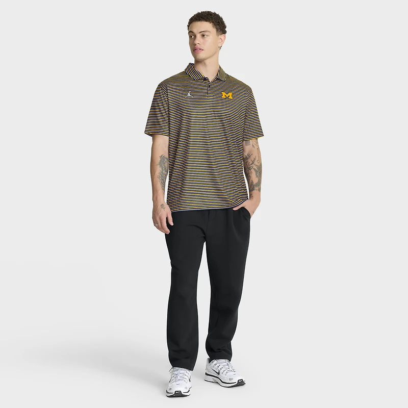 Men's Jordan Brand Maize Michigan Wolverines 2025 Coaches Premium Tour Stripe Dri-FIT Polo