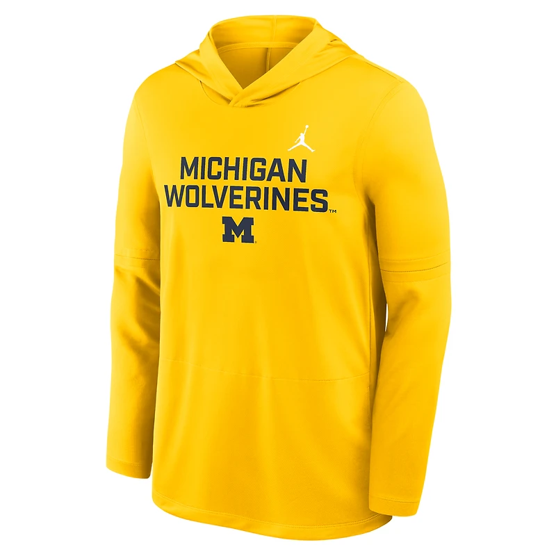 Men's Jordan Brand Navy Michigan Wolverines 2025 Sideline Dri-FIT Long Sleeve Hoodie T-Shirt