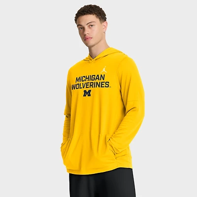 T-shirt à capuche manches longues Jordan Brand Maize Michigan Wolverines 2025 Sideline Dri-FIT pour homme