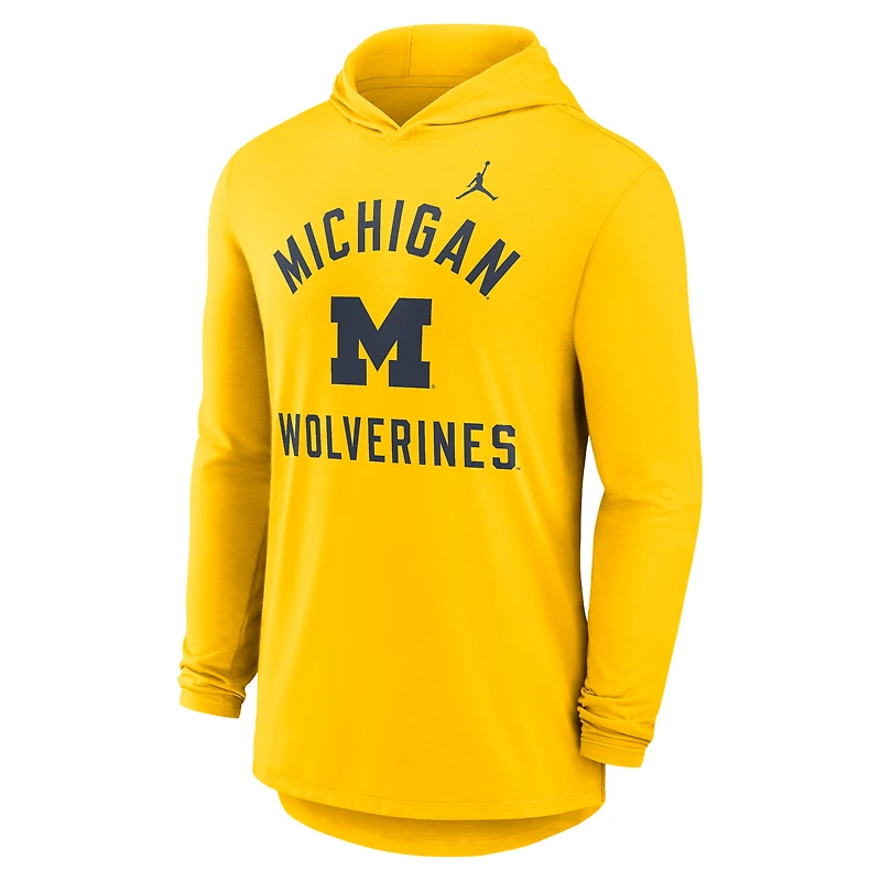 Men's Jordan Brand Maize Michigan Wolverines Classic Arch Tri-Blend Dri-FIT Long Sleeve Hoodie T-Shirt