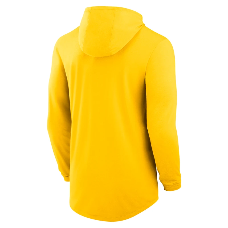 Men's Jordan Brand Maize Michigan Wolverines Classic Arch Tri-Blend Dri-FIT Long Sleeve Hoodie T-Shirt