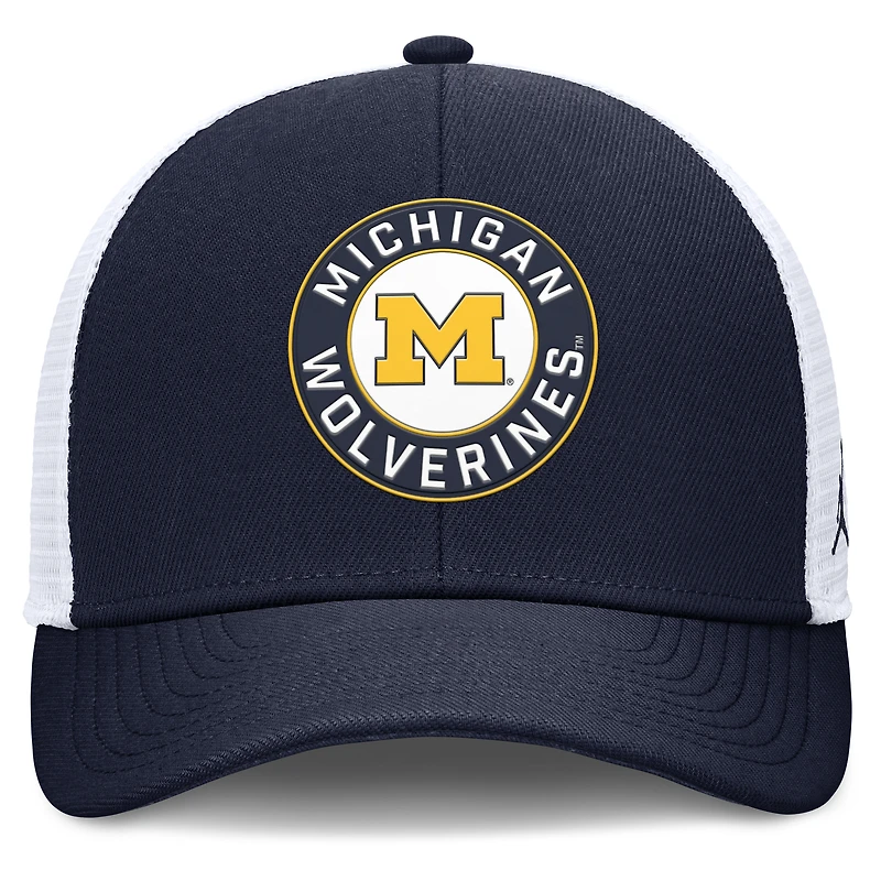 Men's Jordan Brand Navy/White Michigan Wolverines Rise Primetime Performance Trucker Adjustable Hat