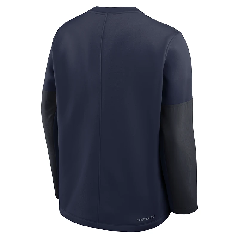 T-shirt à manches longues Jordan Brand Michigan Wolverines 2025 Sideline Coach Therma-FIT bleu marine pour homme