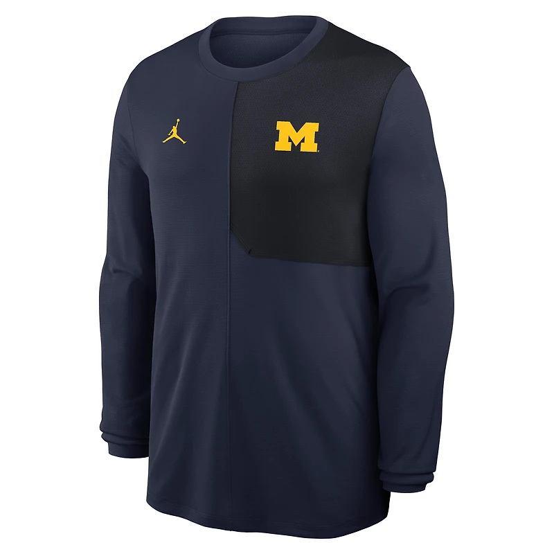 Maillot à manches longues Jordan Brand bleu marine Michigan Wolverines 2025 Sideline Coach UV Dri-FIT pour homme