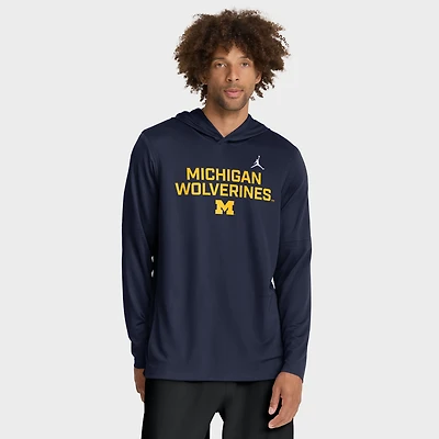 Men's Jordan Brand Navy Michigan Wolverines 2025 Sideline Dri-FIT Long Sleeve Hoodie T-Shirt