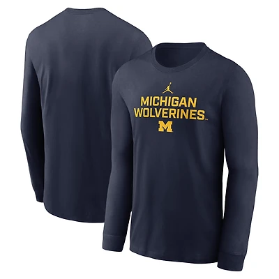 T-shirt Jordan Brand bleu marine Michigan Wolverines 2025 Performance à manches longues pour homme
