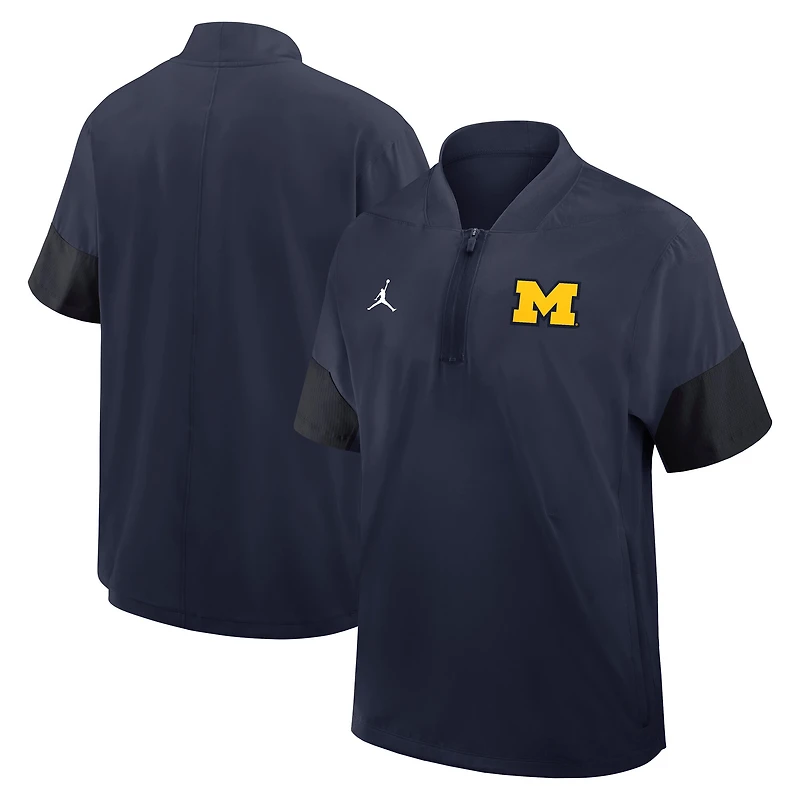 Men's Jordan Brand Navy Michigan Wolverines 2025 Sideline Short Sleeve Quarter-Zip Dri-FIT Coach Jacket