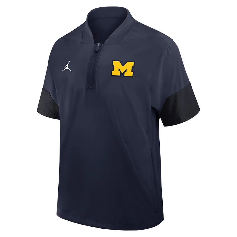 Men's Jordan Brand Navy Michigan Wolverines 2025 Sideline Short Sleeve Quarter-Zip Dri-FIT Coach Jacket