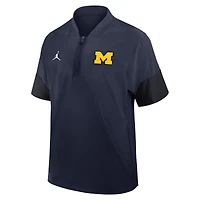 Men's Jordan Brand Navy Michigan Wolverines 2025 Sideline Short Sleeve Quarter-Zip Dri-FIT Coach Jacket