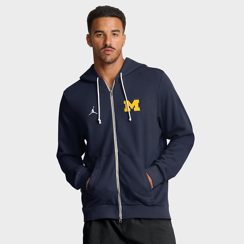 Sweat à capuche zippé Jordan Brand bleu marine Michigan Wolverines 2025 Sideline Standard Issue Dri-FIT pour homme