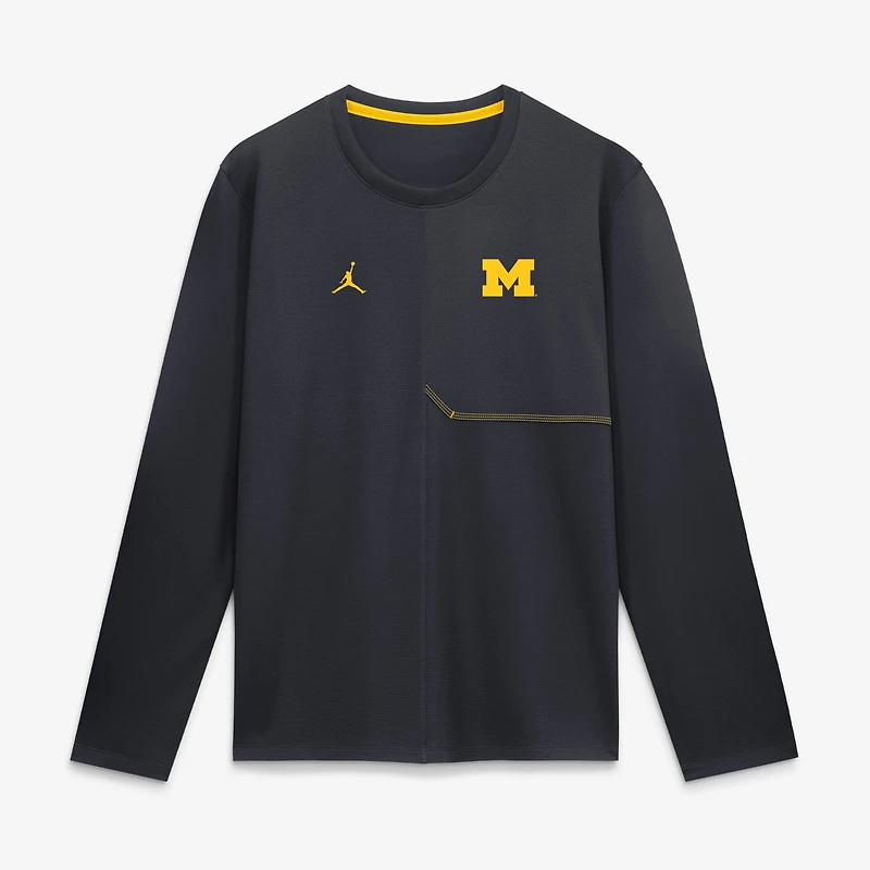 T-shirt à manches longues Jordan Brand Navy Michigan Wolverines 2026 Sideline Coaches UV Dri-FIT pour homme
