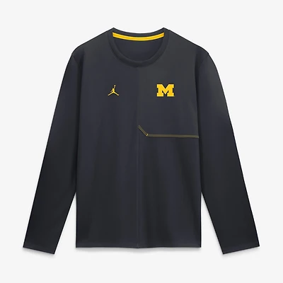 T-shirt à manches longues Jordan Brand Navy Michigan Wolverines 2026 Sideline Coaches UV Dri-FIT pour homme