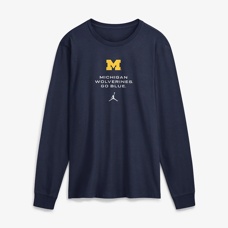 T-shirt à manches longues Jordan Brand Navy Michigan Wolverines 2026 Sideline Dri-FIT pour homme
