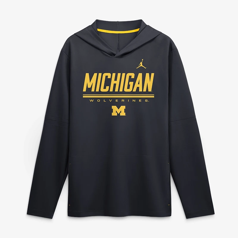 Men's Jordan Brand Navy Michigan Wolverines 2026 Sideline Lightweight Long Sleeve Hooded Dri-FIT Top