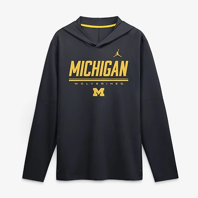 Men's Jordan Brand Navy Michigan Wolverines 2026 Sideline Lightweight Long Sleeve Hooded Dri-FIT Top