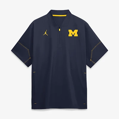 Men's Jordan Brand Navy Michigan Wolverines 2026 Sideline Short Sleeve Quarter-Zip Coach Jacket