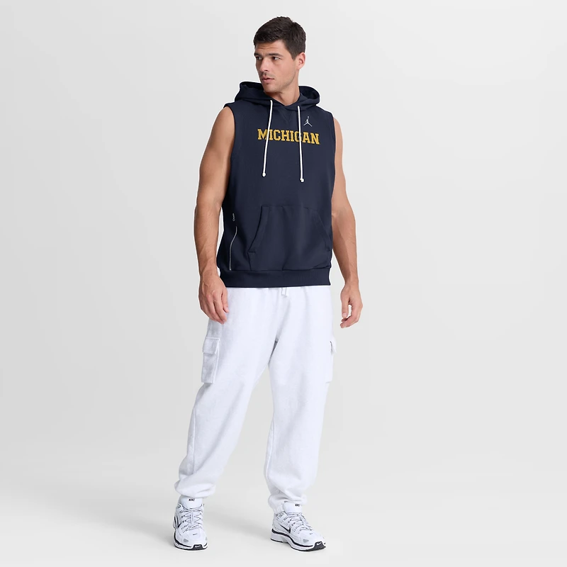 Sweat à capuche sans manches Jordan Brand Navy Michigan Wolverines 2026 Sideline pour homme, en tissu Dri-FIT
