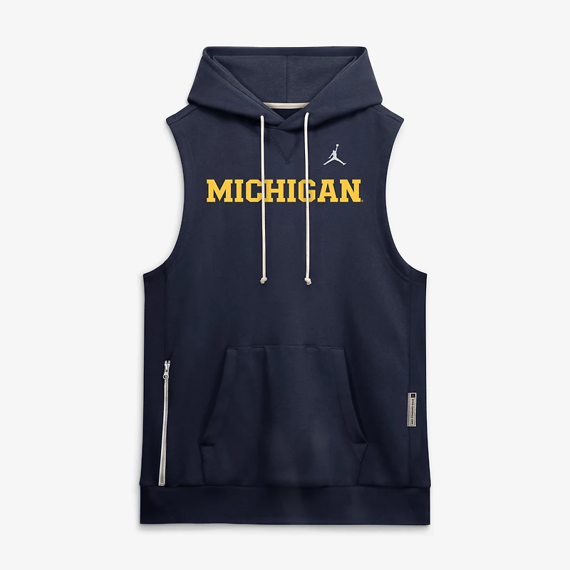 Sweat à capuche sans manches Jordan Brand Navy Michigan Wolverines 2026 Sideline pour homme, en tissu Dri-FIT