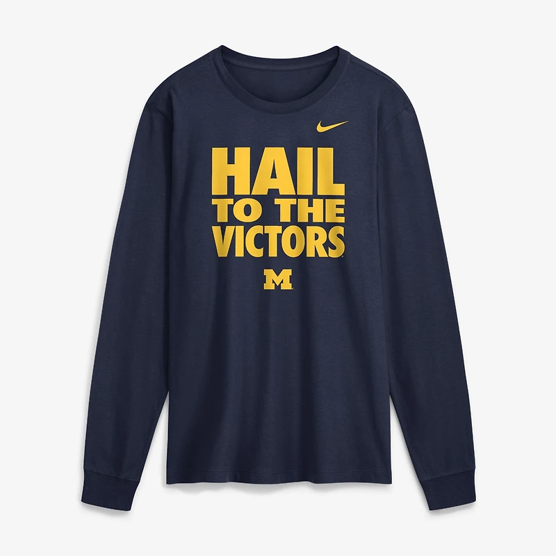 Men's Jordan Brand Navy Michigan Wolverines 2026 Sideline Slogan Dri-FIT Long Sleeve T-Shirt