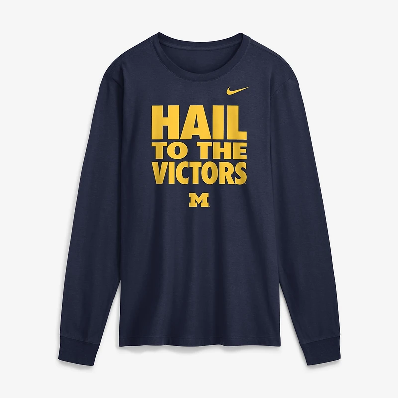 Men's Jordan Brand Navy Michigan Wolverines 2026 Sideline Slogan Dri-FIT Long Sleeve T-Shirt