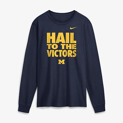 Men's Jordan Brand Navy Michigan Wolverines 2026 Sideline Slogan Dri-FIT Long Sleeve T-Shirt