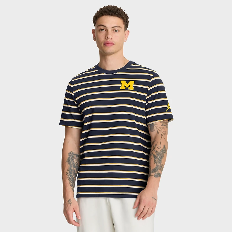 T-shirt Jordan Brand bleu marine Michigan Wolverines Athletic Prep Legacy Summit Stripe pour homme